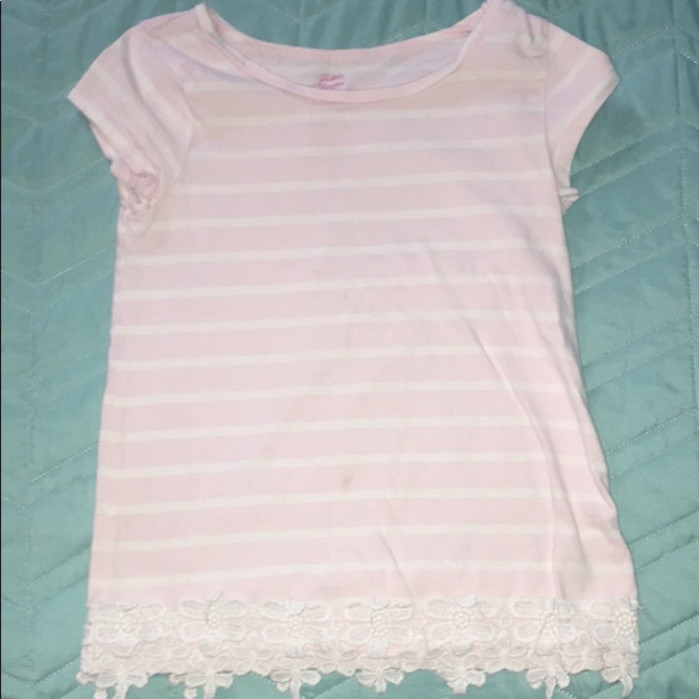 Girls pink/white stripe tee size 6x